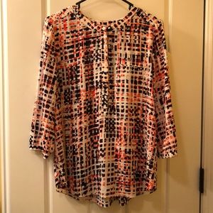 NYDJ women’s 3/4 sleeve Henley Pleat Back blouse